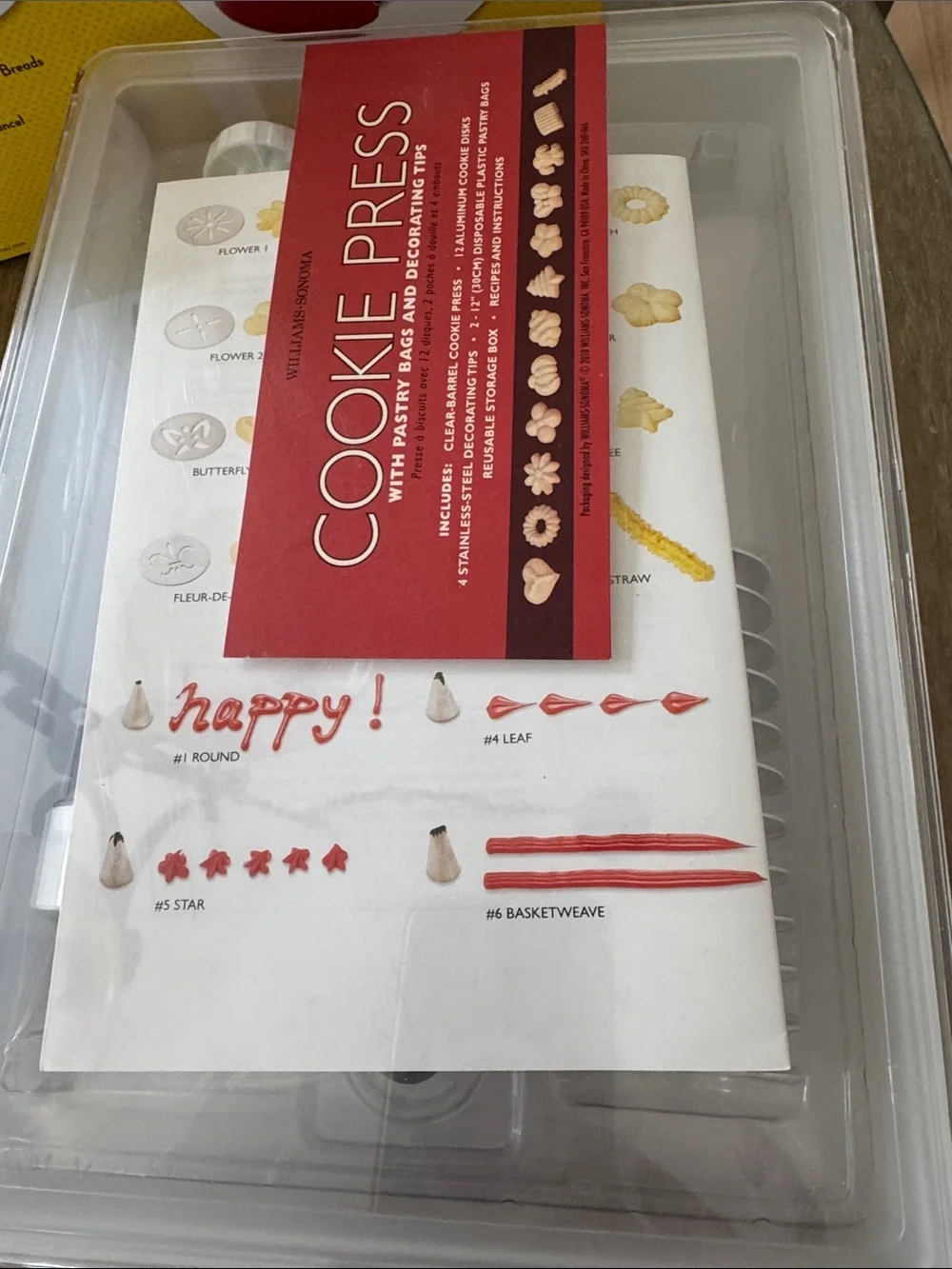 Williams Sonoma Clear and White Cookie Press Set with Red Label